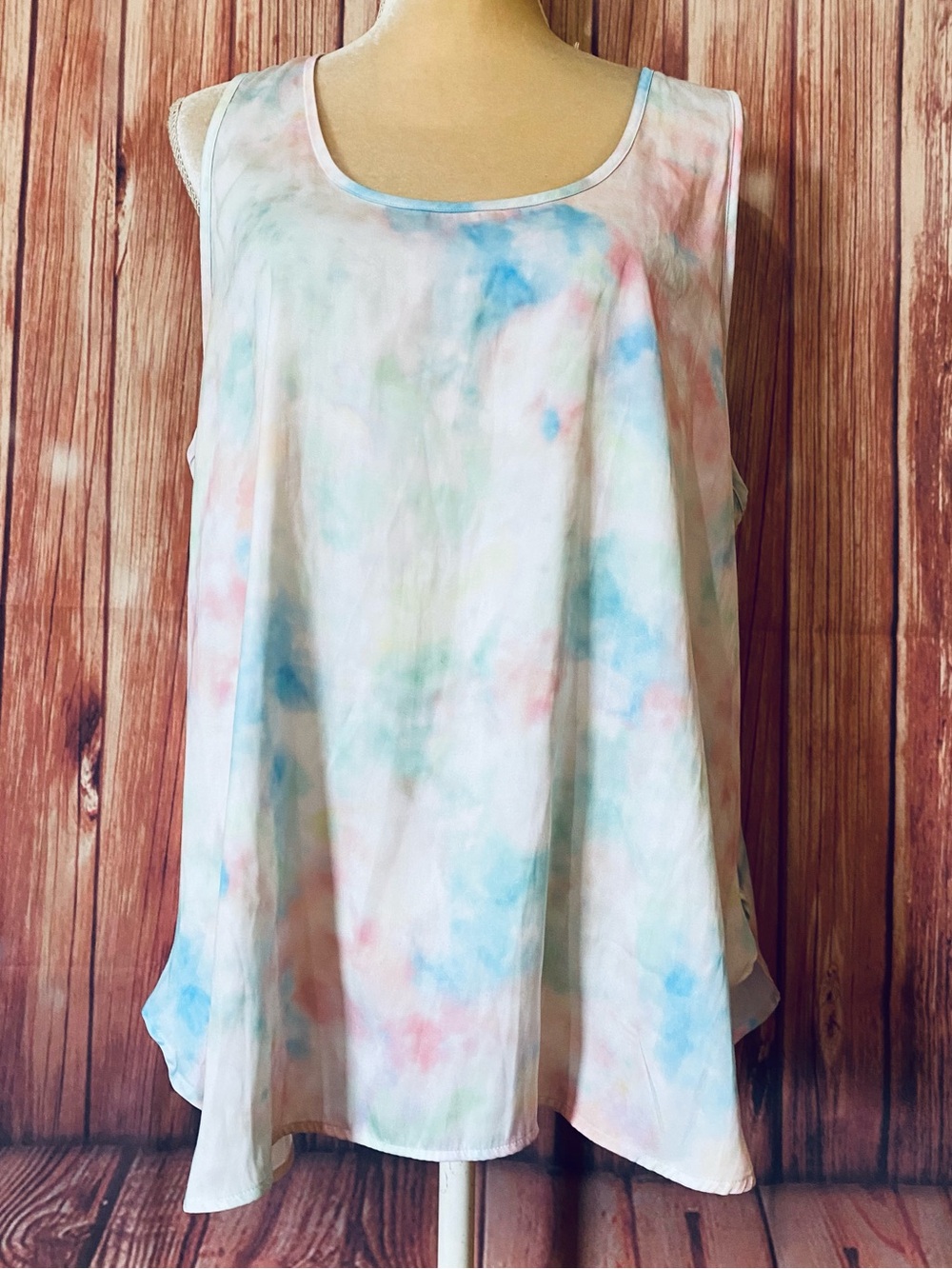 Women’s XL Tank Top Van Winkle Pastel Tie Dye Scoop Neck Silky Satin